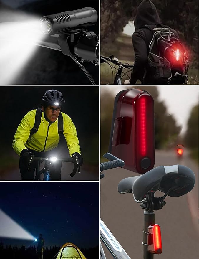 Bike Lights Front and Back Set, 8+5 Modes USB-C Rechargeable Bicycle Headlight and Tail Light, IP64 Waterproof LED Safety Lights for Night Riding, Road & Mountain Cycling Accessories, Easy to Install