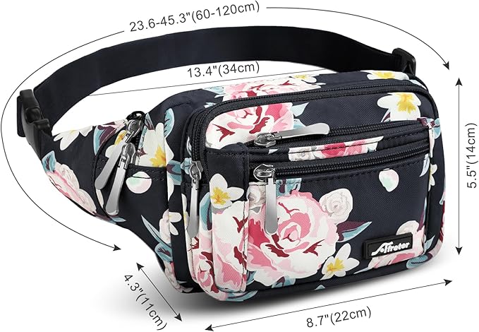 Waist Pack Bag Fanny Pack for Men&Women Hip Bum Bag with Adjustable Strap for Outdoors Workout Traveling Casual Running Hiking Cycling (New Black Flowers)