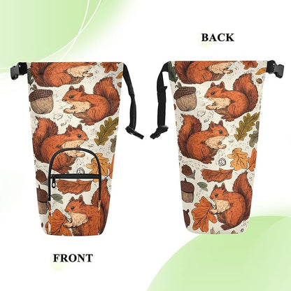 Brown Squirrels Acorns Leaves Mushrooms Water Bottle Holder with Strap Insulated Water Bottle Carrier Crossbody Bags Pouch with Phone Pocket for Travel Gym Hiking Walking Running