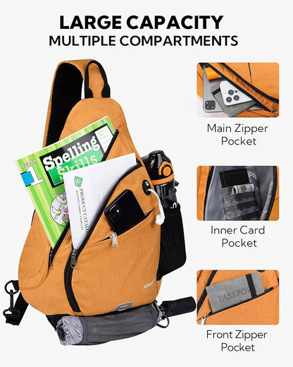 WATERFLY Sling Bag Crossbody Backpack: Over Shoulder Daypack Casual Cross Chest Side Pack