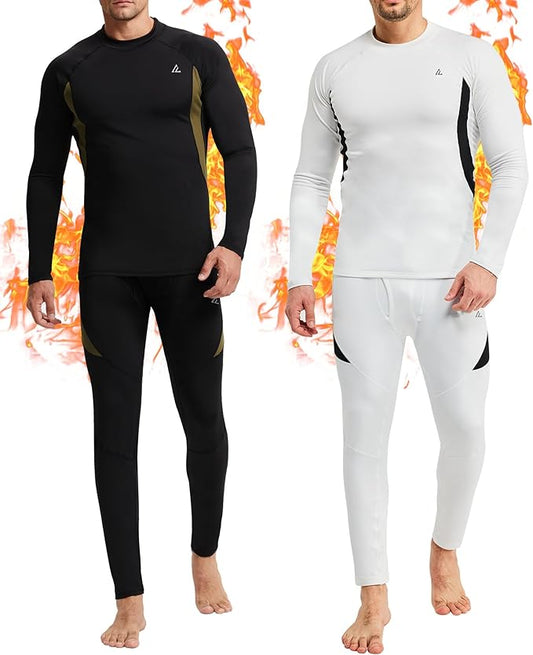 CL convallaria 2 Pack Mens Thermal Underwear Fleece Lined Long Johns Winter Base Layer Cold Weather Hunting Gear