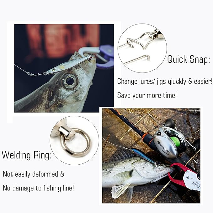 AMYSPORTS Duo Lock Snap Fishing Swivels Stainless Barrel Swivels Fishing Lure Snap Swivels Ball Bearing Swivels Fishing Tackle for Saltwater Fishing Freshwater Fishing
