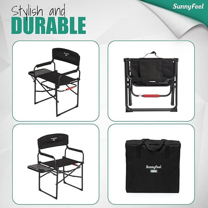 SUNNYFEEL Camping Directors Chair, Heavy Duty,Oversized Portable Folding Chair with Side Table, Pocket for Beach, Fishing,Trip,Picnic,Lawn,Concert Outdoor Foldable Camp Chairs