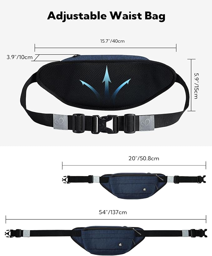 WATERFLY Running Belt Fanny Pack: Runner Marathon Jogging Waist Pack Sport Workout Exercise Fitness Phone Holder Belt for Men Women Jogger Slim Waistband Black