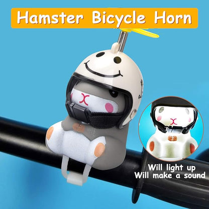 wonuu Duck Bike Bell with Light and Helmet Cute Hamster Bicycle Horn, Dashboard Decoration Hamster Toy Motorcycle Bike Bells Rubber Duck Car Dashboard Decorations (White Smile-Hamster)