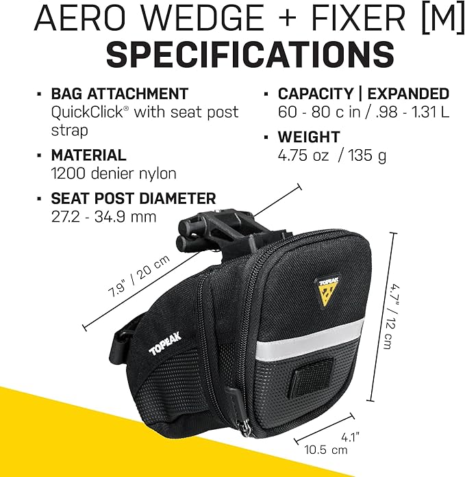 Topeak Aero Wedge Pack, w/ Fixer F25, Medium , Black