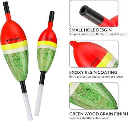 THKFISH Fishing Floats Balsa Wood Slip Bobbers, Fishing Bobbers Stick Slip Bobber for Fishing Crappie Bluegill Trout Bass Panfish Catfish Walleye 5PCS