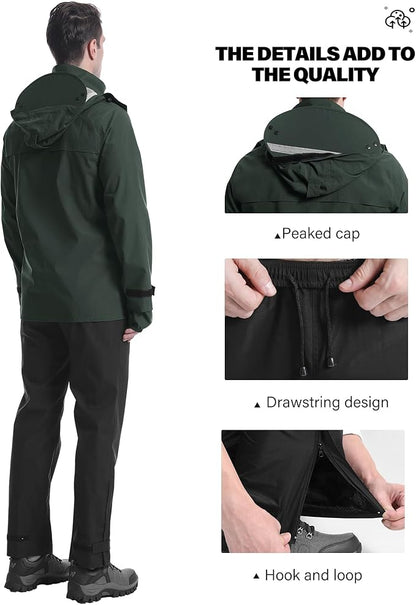 iCreek Rain Suit Waterproof Jacket with Pants 2 Pieces Breathable Lightweight Packable Raincoat with Hooded Rain Gear Unisex
