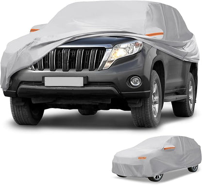 Universal Car Cover Waterproof All Weather 190T-PU, UV Sun Rain Protection, Fits for SUV Length 191"-200", with Left Side Zipper, Silver Tone