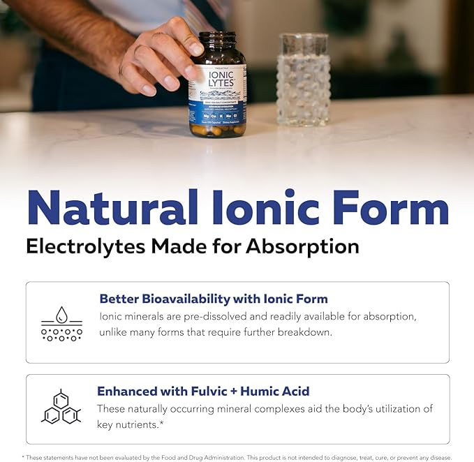 Ionic Lytes™ Electrolyte Mineral Complex with Ionic Sea Salt, Fulvic & Humic Acid - Supports Hydration, Electrolyte & Mineral Balance & Muscle Function (120 Capsules) - Soy-Free, Gluten-Free, cGMP