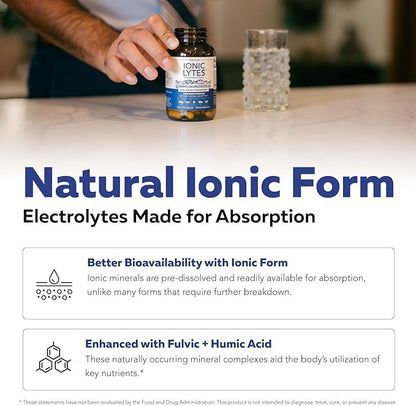 Ionic Lytes™ Electrolyte Mineral Complex with Ionic Sea Salt, Fulvic & Humic Acid - Supports Hydration, Electrolyte & Mineral Balance & Muscle Function (120 Capsules) - Soy-Free, Gluten-Free, cGMP