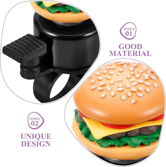 Hamburger Shape Bike Bell, Loud Crisp Clear Sound, Compatible with Balance Bike, Scooter, Bicycle, Plastic Material, Yellow Color