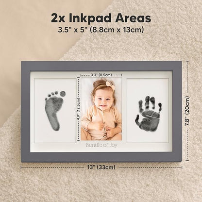 Inkless Baby Hand and Footprint Kit Boy, Girl - No Mess Ink Pad for Handprint, Clean Touch Dog Paw Print Kit, Personalized Baby Shower Gifts, Nursery Newborn Keepsake Frame (Gunmetal Gray)