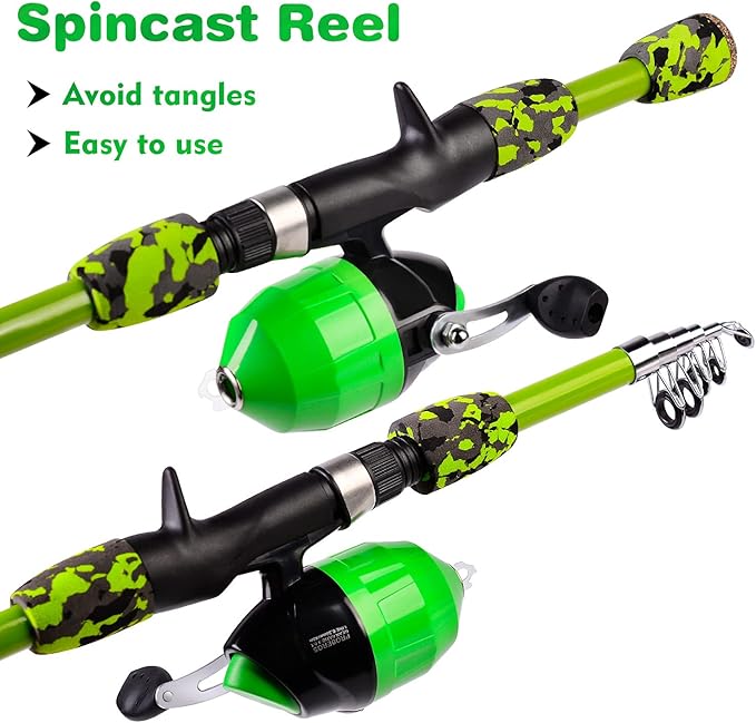 PROBEROS Kids Fishing Pole - Portable Telescopic Fishing Rod and Reel Combo Kit - Spincast Fishing Reel Casting Rods with Lures Lines Tackle Box and Bag for Boys Girls Youth Fishing