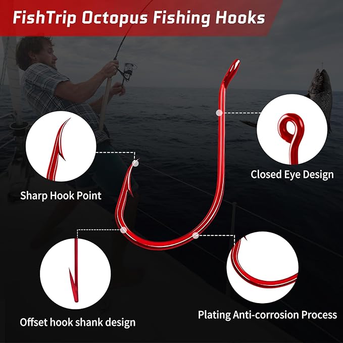 Octopus Hooks Fishing Saltwater - 100pcs/50pcs Offset Beak Fish Hooks/Closed Eye/Barded/Black for Fishing Rigs Bass Catfish