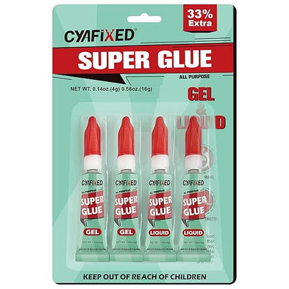 Super Glue Gel & Liquid, Clear Ca Glue Multipack All Purpose Repair Ceramic Plastic Glass Metal Pottery, Single Use Strong Cyanoacrylate Adhesive for Bonding Wood Shoes Crafts Model Aquarium Instant
