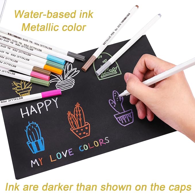 Dyvicl Metallic Marker Pens, 15 Colors Hard Fine Tip Metallic Markers for Black Paper, Adult Coloring, Card Making, Rock Painting, Scrapbooking Crafts, DIY Photo Album