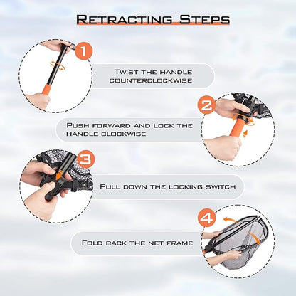 KastKing Brutus Fishing Net, Foldable Extendable Fish Landing Net, Lightweight & Portable Fishing Net with Soft EVA Foam Handle, Holds up to 44lbs/20KG, Fish-Friendly Mesh for a Safe Release