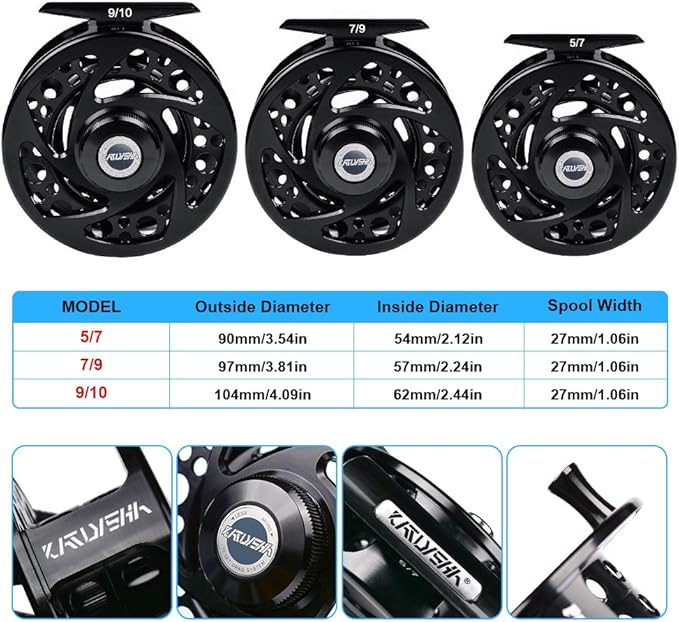 Fly Fishing Reel Fly Reels - Large Arbor CNC-Machined Aluminum Alloy Body Light Weight 5/7, 7/9, 9/10 wt (Black, Green, Silver/Blue, Gray-Green, Silver-Blue,Gunmetal,Ice Blue,Sapphire Blue)