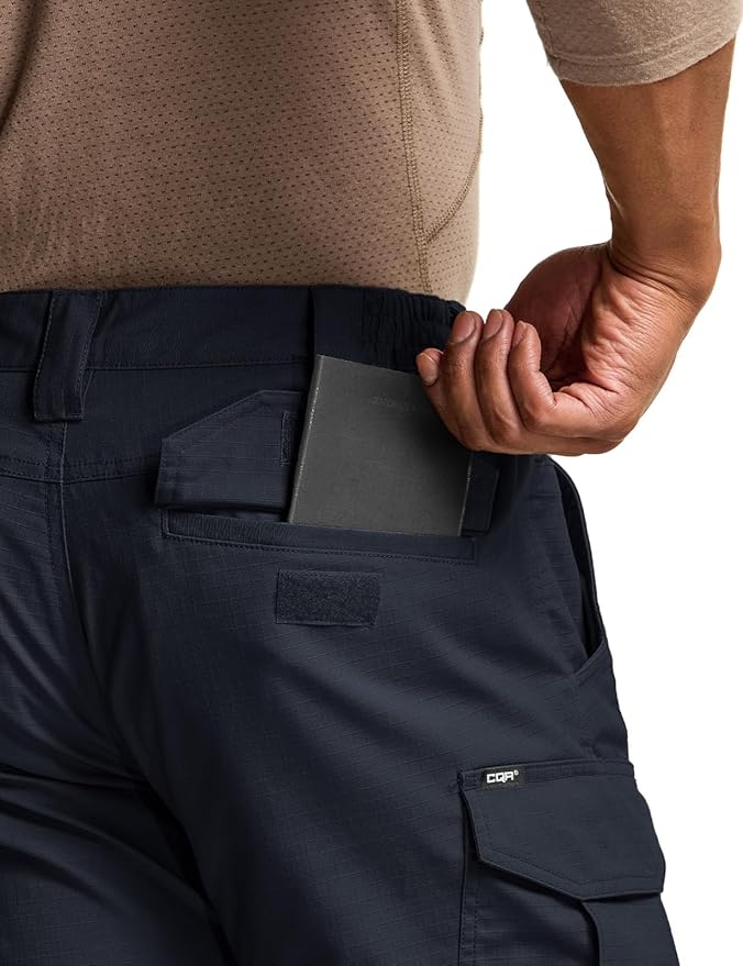 CQR Men's Flex Stretch Tactical Pants, Water Resistant Ripstop Cargo Pants, Lightweight EDC Outdoor Work Hiking Pants