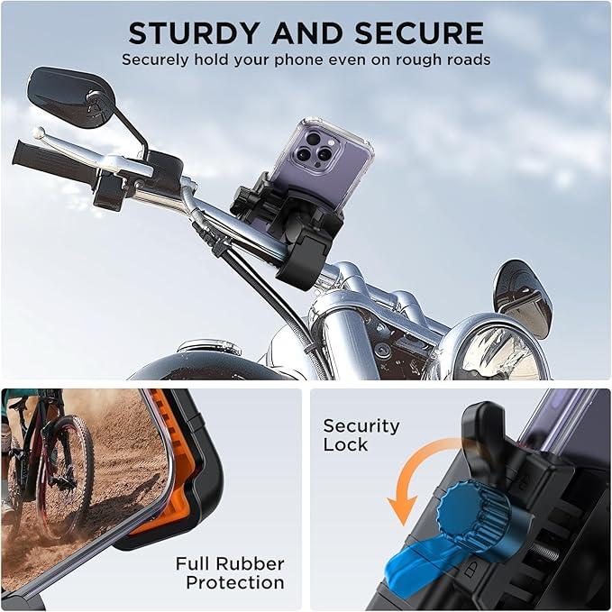 Miracase Bike Phone Holder, [Support Video Recording] Motorcycle Phone Mount, [Quick Lock] Bicycle Phone Mount Handlebar Cell Phone Clamp for Scooter, Friendly Compatible with iPhone Samsung Orange