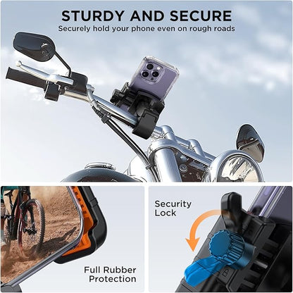 Miracase Bike Phone Holder, [Support Video Recording] Motorcycle Phone Mount, [Quick Lock] Bicycle Phone Mount Handlebar Cell Phone Clamp for Scooter, Friendly Compatible with iPhone Samsung Orange