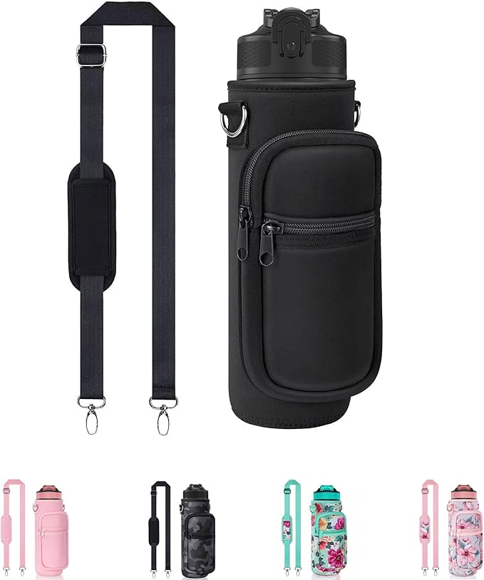Insulated Water Bottle Holder Sling Bag with Phone Pocket, Adjustable Crossbody Strap for Walking, Hiking, Camping, Fishing