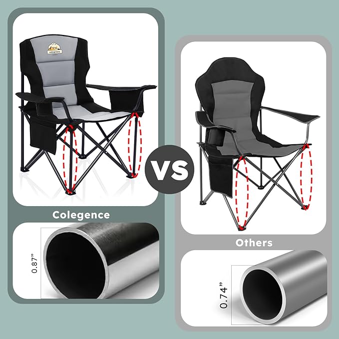 Oversized Folding Camping Chairs - 450 LBS Support Heavy Duty Camp Chair with Padded Cushion, Portable Outside Chairs with Carry Bag，Cooler, Cup Holder for Outdoor, Lawn, Sports - Black