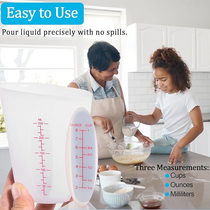 Silicone Measuring Cups, 500ml & 250ml Large Flexible Mixing Cups, 2 Cups Pour Baking Cups for Epoxy Resin, DIY, Jewelry Making, Cooking