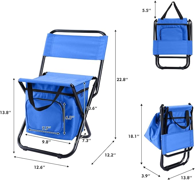 LEADALLWAY Fishing Chair with Cooler Bag Compact Fishing Stool Foldable Camping Chair