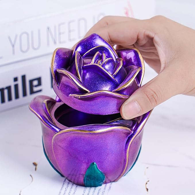 Epoxy Resin Storage Box Silicone Molds Rose Shape Candle Jar with Lid Concrete Mould Cement Planter Candle Vessels Candlestick Craft Gift Mold Resin Jar Molds Jewelry Container Flowerpot Casting Mould