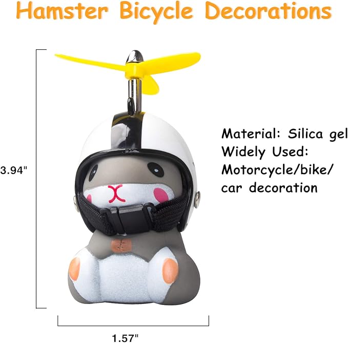 wonuu Duck Bike Bell with Light and Helmet Cute Hamster Bicycle Horn, Dashboard Decoration Hamster Toy Motorcycle Bike Bells Rubber Duck Car Dashboard Decorations (White&Star-Hamster)