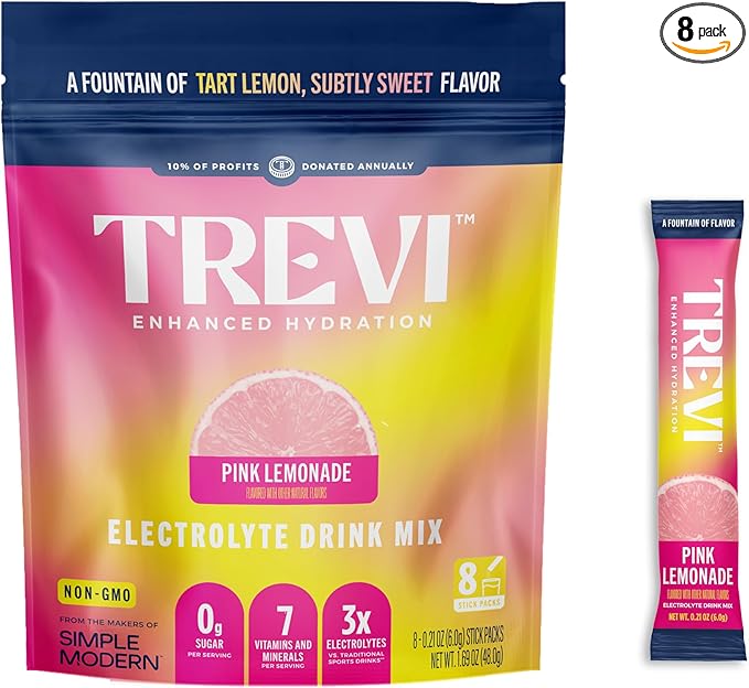 TREVI™ Sugar Free Electrolytes - Drink Mix Hydration Powder Packets - 8 Count - Pink Lemonade