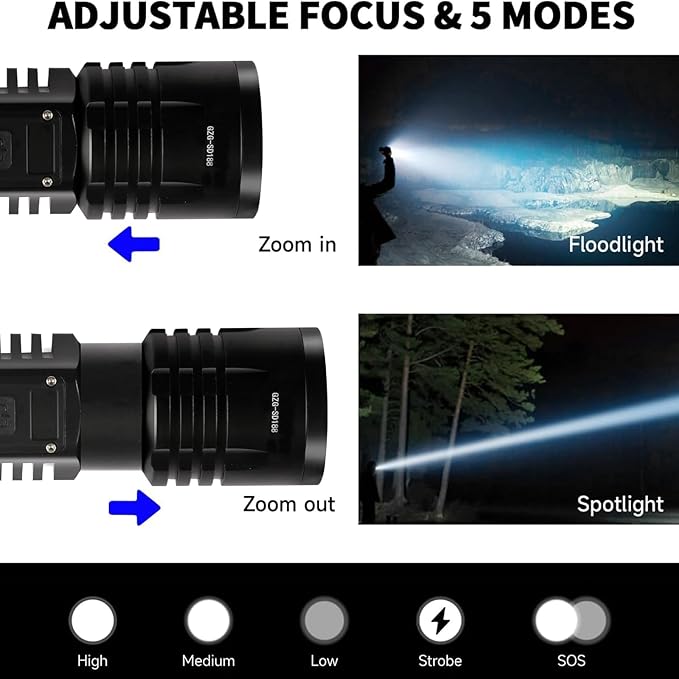 Rechargeable LED Flashlights 10000.00 High Lumens,𝟐𝟎𝟐𝟓 𝐍𝐞𝐰 High Powered Waterproof Tactical Flashlight Spotlight Flashlight for Home, Bright Flashlight Black for Outdoor Camping Emergency