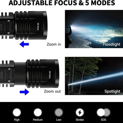 Rechargeable LED Flashlights 10000.00 High Lumens,𝟐𝟎𝟐𝟓 𝐍𝐞𝐰 High Powered Waterproof Tactical Flashlight Spotlight Flashlight for Home, Bright Flashlight Black for Outdoor Camping Emergency