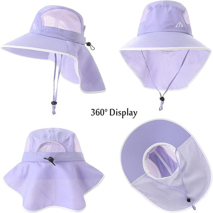 UV Sun Protection Hat Women Foldable Neck Flap Wide Brim Fishing Hat with Ponytail Hole for Women