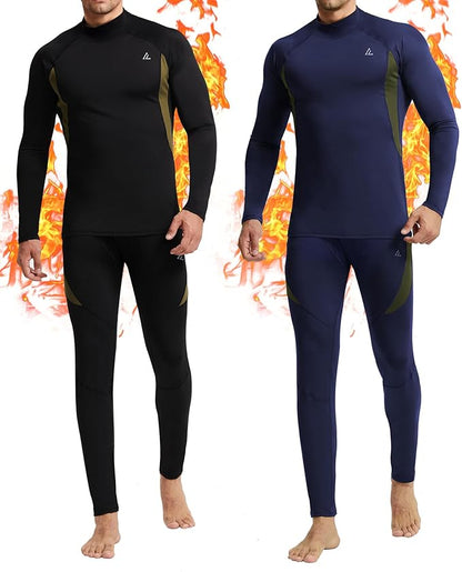 CL convallaria 2 Pack Mens Thermal Underwear Fleece Lined Long Johns Winter Base Layer Cold Weather Hunting Gear