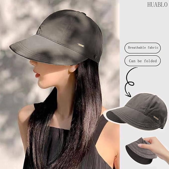 huablo]UPF 50+Womens Sun Hat UV Protection Hiking Fishing Hats Wide Brim Hat Adjustable Ponytail Packable Sun Cap