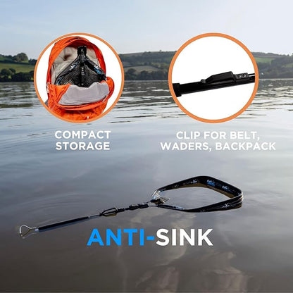 3in1 Floating Fishing Net with inbuilt Weighing Scale & Ruler for Kayak, Fly, Bass, Trout, Salmon, Steelhead Fishing, Rubber Coated Landing net for Catch & Release, Lightweight & Folding