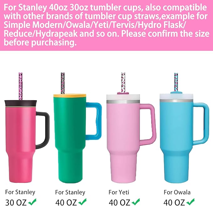 Replacement Leopard Thick Straws for Stanley|Owala|Simple Modern 40oz 30oz Tumbler-16 PCS | Reusable Plastic Cheetah Animal Drinking Straws for Stanley Adventure Quencher Travel Tumbler