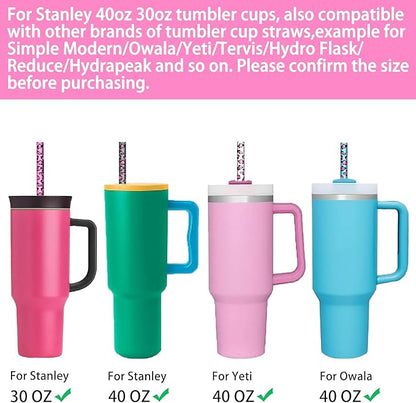 Replacement Leopard Thick Straws for Stanley|Owala|Simple Modern 40oz 30oz Tumbler-16 PCS | Reusable Plastic Cheetah Animal Drinking Straws for Stanley Adventure Quencher Travel Tumbler