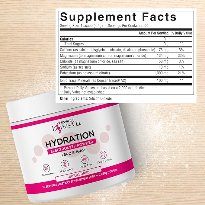 Sugar-Free Electrolyte Powder Drink Mix Fast Hydration (220 gr, Unflavored) with Key Electrolytes and Trace Minerals –Keto Friendly, Vegan