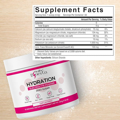 Sugar-Free Electrolyte Powder Drink Mix Fast Hydration (220 gr, Unflavored) with Key Electrolytes and Trace Minerals –Keto Friendly, Vegan