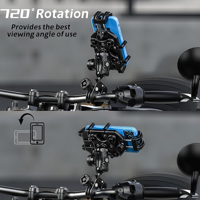 Motorcycle Phone Mount with Vibration Dampener & High-Speed Secure Lock, Anti-Theft ATV Scooter Motorcycle Handlebar Phone Holder for 5.4” to 7.2” Smartphone