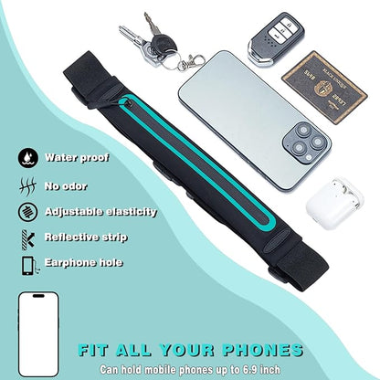 Slim Running Belt Fanny Packs for Women Man,Adjustable WaterProof Running Pouch Waist Bag for Workout Jogging,Elastic Phone Holder for Runner Comes with Reflective Armbands