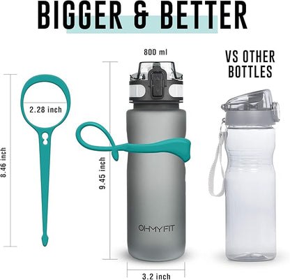 Tritan Sports Water Bottle with Magnetic Silicone Carry Strap & One Click Open Cap - Magnetic Drink Holder for Metal Equipment - Bottle w/Straps for Backpack, Belt & More (30 oz, Teal)