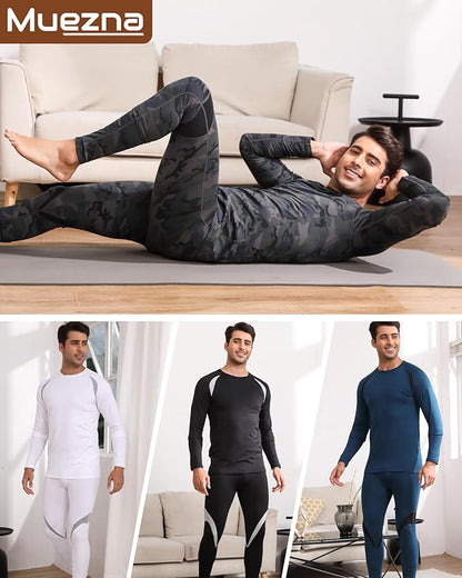 Muezna Men's Thermal Top and Bottom Set Underwear Long Johns Base Layer with Soft Fleece Lined