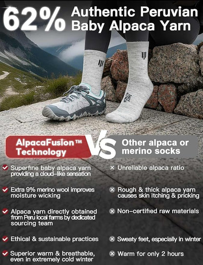Alpaca Wool Micro Crew Hiking Socks Midweight Moisture Wicking Anti-blister Cushioned