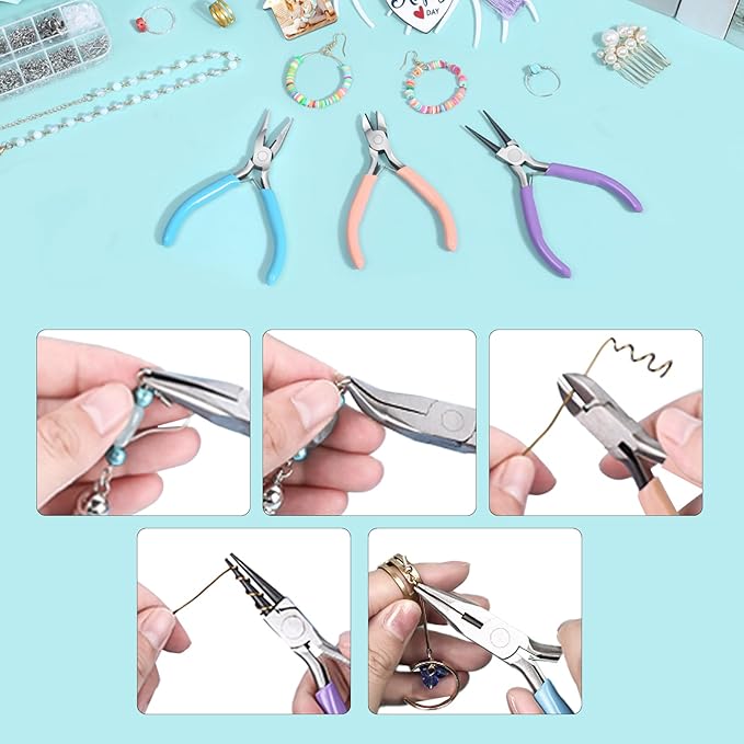 3pcs Jewelry Pliers Set, Jewelry Pliers for Jewelry Making Tools, Needle Nose, Round Nose and Wire Cutters for Jewelry Making Pliers Repair Wire Crafting