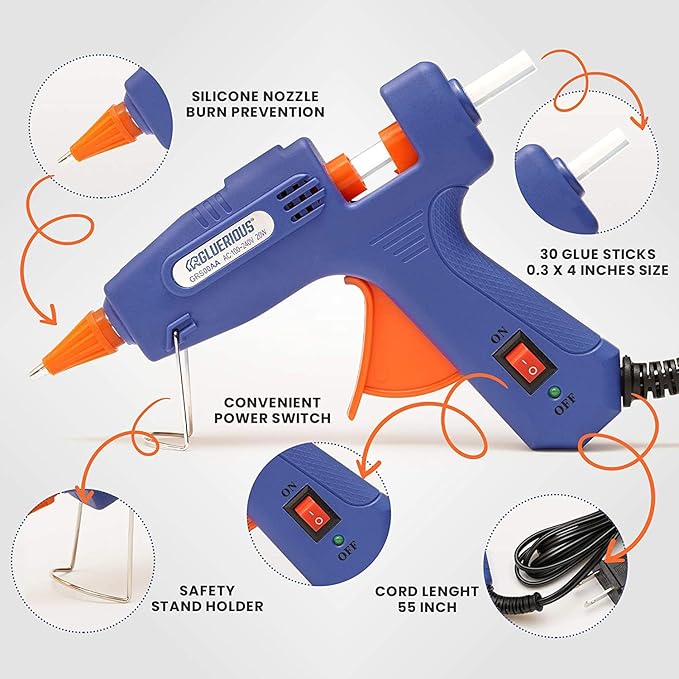 Mini Hot Glue Gun with 30 Glue Sticks for Crafts School DIY Arts Home Quick Repairs, 20W, Blue